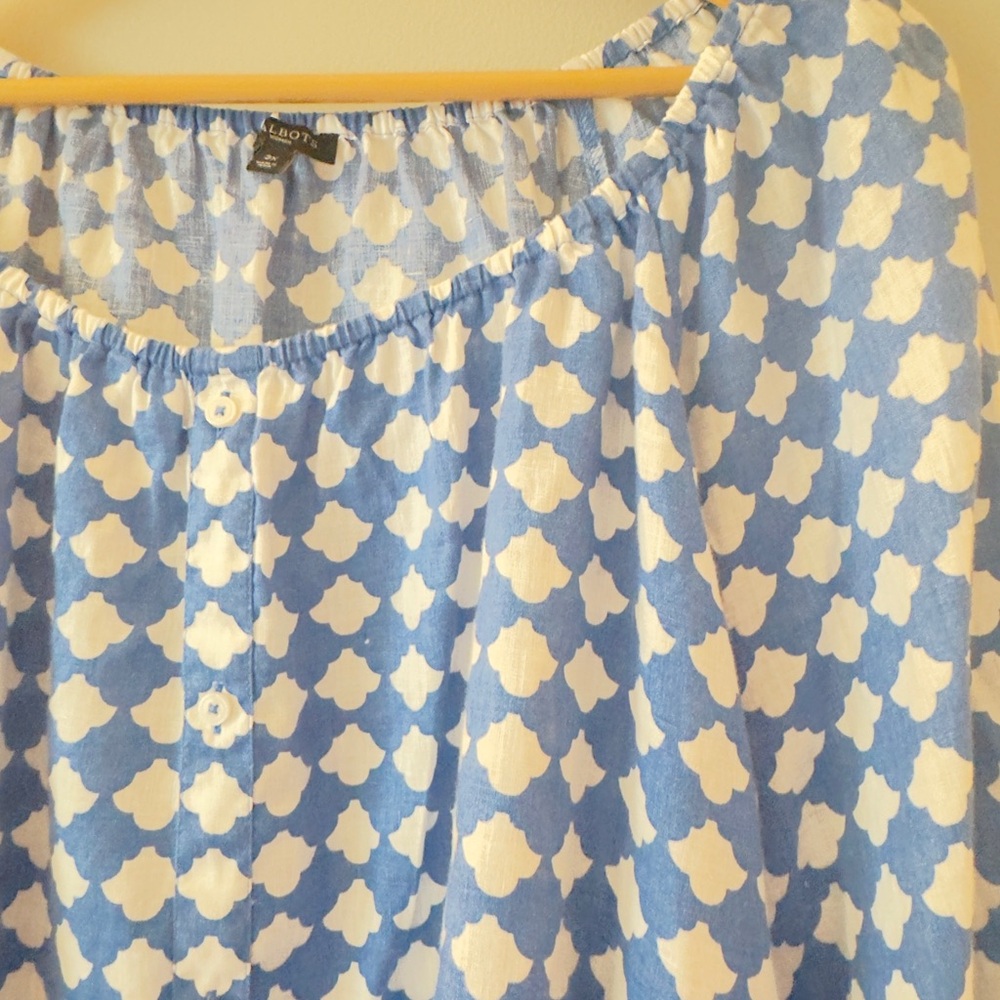 Talbots 3X blue and white linen three quarter length sleeve top 26/28 - Picture 2 of 5